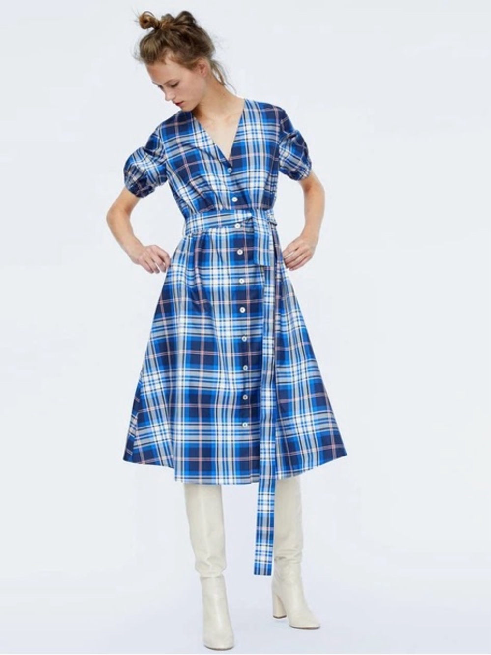 Zara Plaid Check Taffeta Dress Size Medium